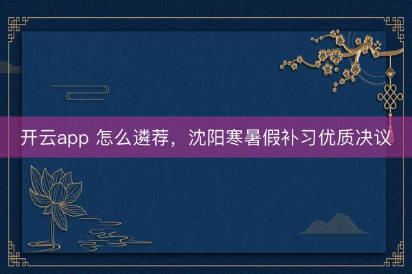 开云app 怎么遴荐，沈阳寒暑假补习优质决议