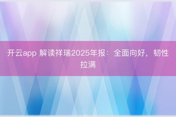 开云app 解读祥瑞2025年报：全面向好，韧性拉满