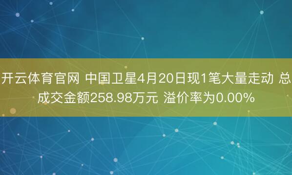 开云体育官网 中国卫星4月20日现1笔大量走动 总成交金额258.98万元 溢价率为0.00%