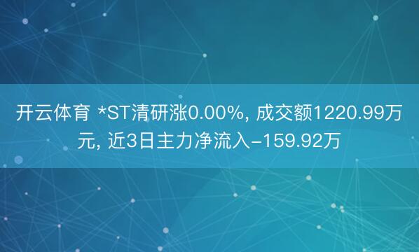 开云体育 *ST清研涨0.00%， 成交额1220.99万元， 近3日主力净流入-159.92万